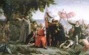 dioscoro teofilo de la puebla tolin the first landing of christopher columbus in america Spain oil painting artist